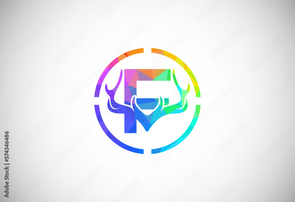 Letter F with deer antlers in target shape. polygonal style logo, Hunting inspirations symbol for corporate business identity Letter F with deer antlers in target shape. polygonal style logo, Hunting inspirations symbol for corporate business identity