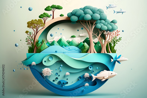 Tablou canvas Paper art , Ecology and world water day , Saving water and world Environment day