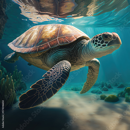 sea turtle swimming in water