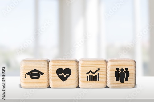 Set of wooden cube blocks with infographic photo