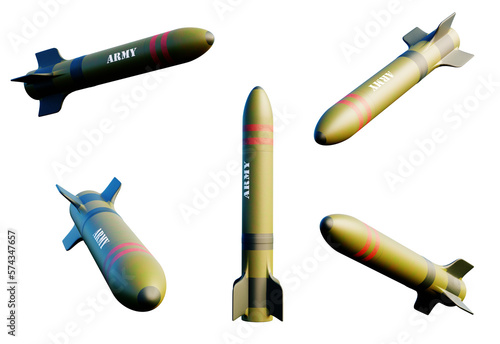 Cuadro en lienzo Five missiles with the Army banner on transparent background