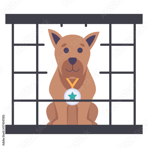 stray dog in cage concept, Abandoned pets vector color icon design, Pet and Vet symbol, Animal Shelter sign, four legged friends stock illustration 