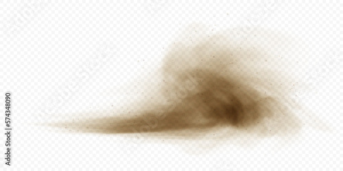 Brown dusty cloud or dry sand flying with a gust of wind. Sandstorm realistic texture with small particles or grains of sand. Vector realistic illustration