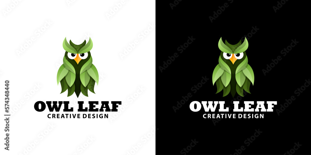 Green owl leaf gradient cartoon logo template Green owl leaf gradient cartoon logo template