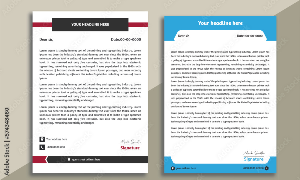 modern creative corporate letterhead design in red & blue template in a4 size. modern creative corporate letterhead design in red & blue template in a4 size.