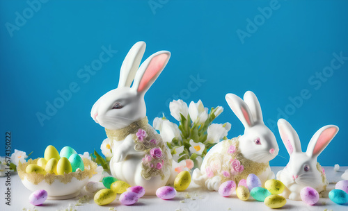 White Easter Holiday Chocolate Bunny, Eggs, and Candies, AI