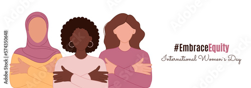 International Women's Day banner. EmbraceEquity, vector illustration