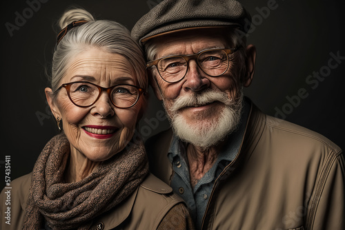 Portrait glückliches Senioren Ehepaar - Thema Ruhestand, Rente, alt werden oder Altersvorsorge. Generative AI Illustration photo