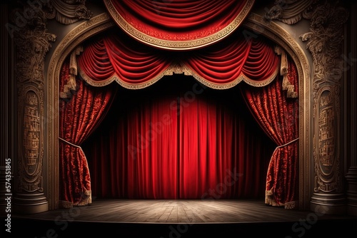 Red Curtains on Magic Theater Stage Spotlight Show