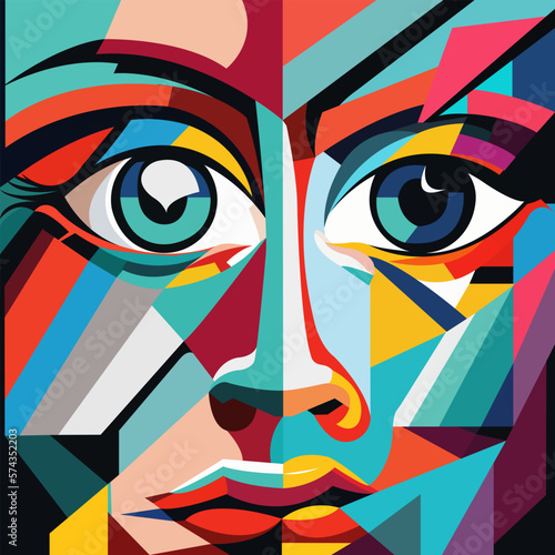 Human face in an abstract style, cubic portrait drawing for graphics, poster, banner.