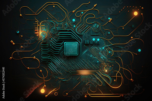Circuit board technology composition background - Generative AI illustration