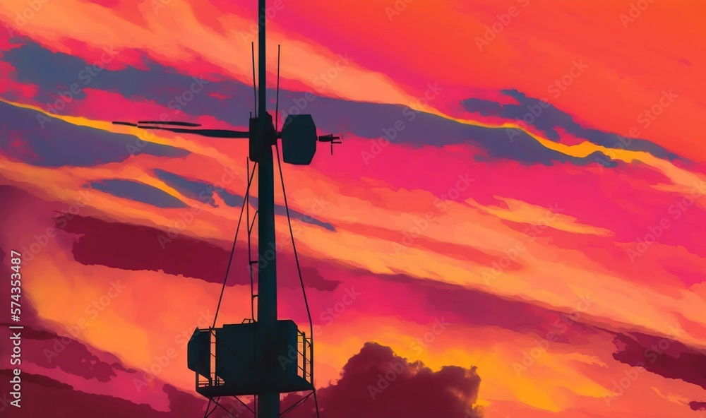 a painting of a sunset with a tower in the foreground. generative ai a painting of a sunset with a tower in the foreground. generative ai
