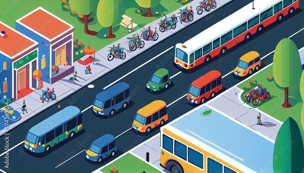 Green, smart public transport, smart city. City of tommorow. Generative AI