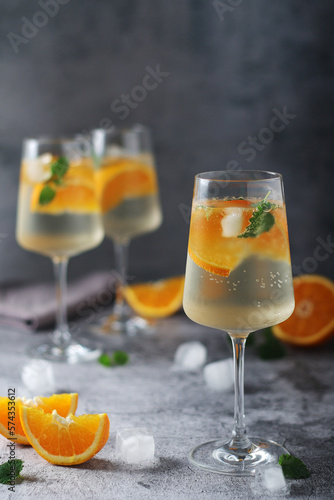 Glasses with traditional Hungarian drink spritz - mix of wine and mineral water