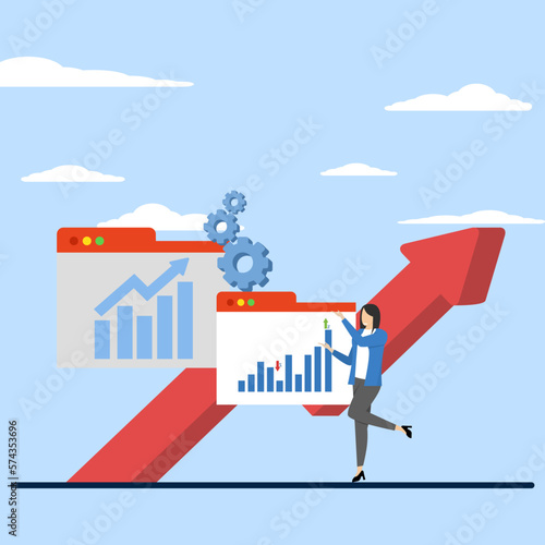 accounting and money concept, character managing finance. Finance management concept, Woman calculating and analyzing personal or company budget, financial income, planning budget.