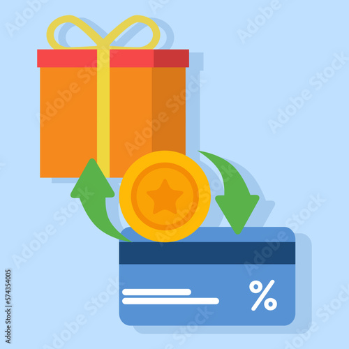 Discount and loyalty card concept, loyalty program, earn points, Gift card, perks concept, loyalty program, gift box, bonus or gift. flat vector Illustration design.