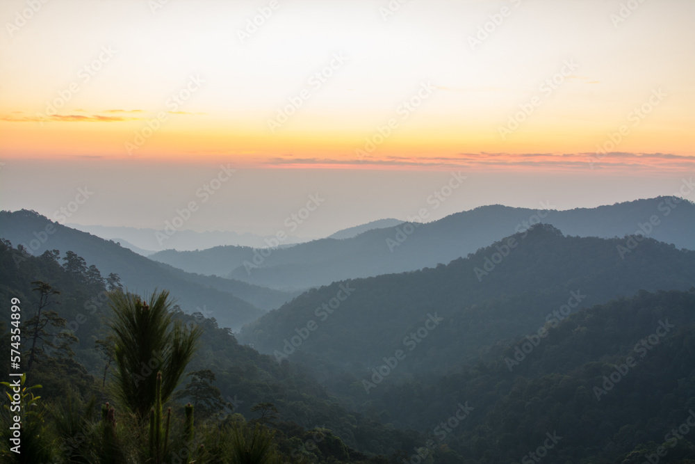 sunrise of mountain view at Kew-Hin, Ban Chae Son,  Chae Son National Park in Lampang Thailand