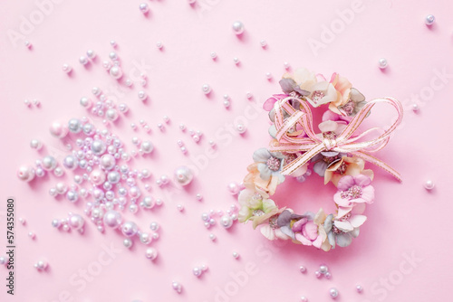 Fototapeta Naklejka Na Ścianę i Meble -  International Women's Day. Banner, flyer, beautiful postcard for March 8. Flowers in the shape of the number eight on a pink background.