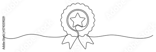Award star badge continuous line art drawing. Vector illustration isolated on white.