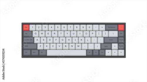 Mechanical gaming Keyboard red and gray, 68% layout Computer Keyboard, Keyboard Icon,  Illustration, Trendy Technology, Ergonomic, Vector Illustration Background