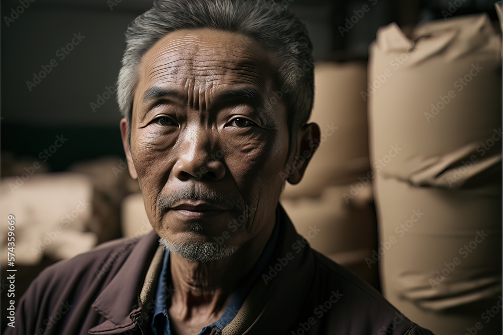 AI image of serious senior Asian man looking at camera AI image of serious senior Asian man looking at camera