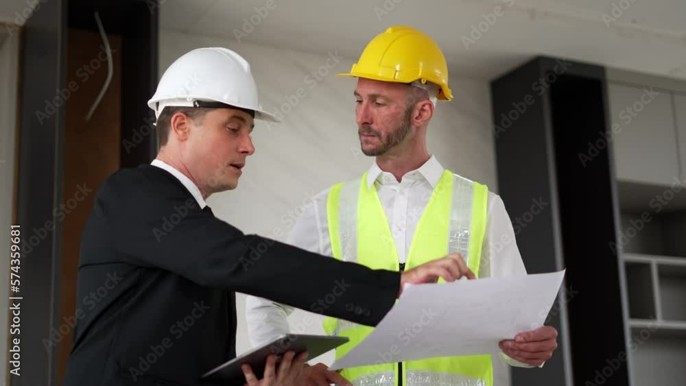 Businessman and architects discussing the sketches of the new project. Businessman and architects discussing the sketches of the new project.