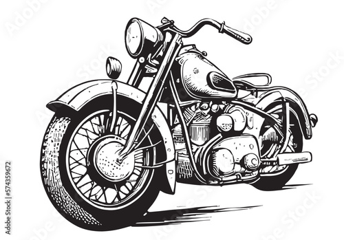 Motorcycle retro hand drawn sketch illustration Vintage transport