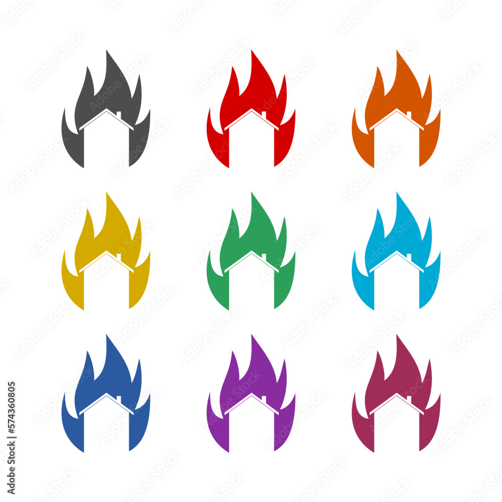 House on fire logo icon isolated on white background. Set icons colorful House on fire logo icon isolated on white background. Set icons colorful