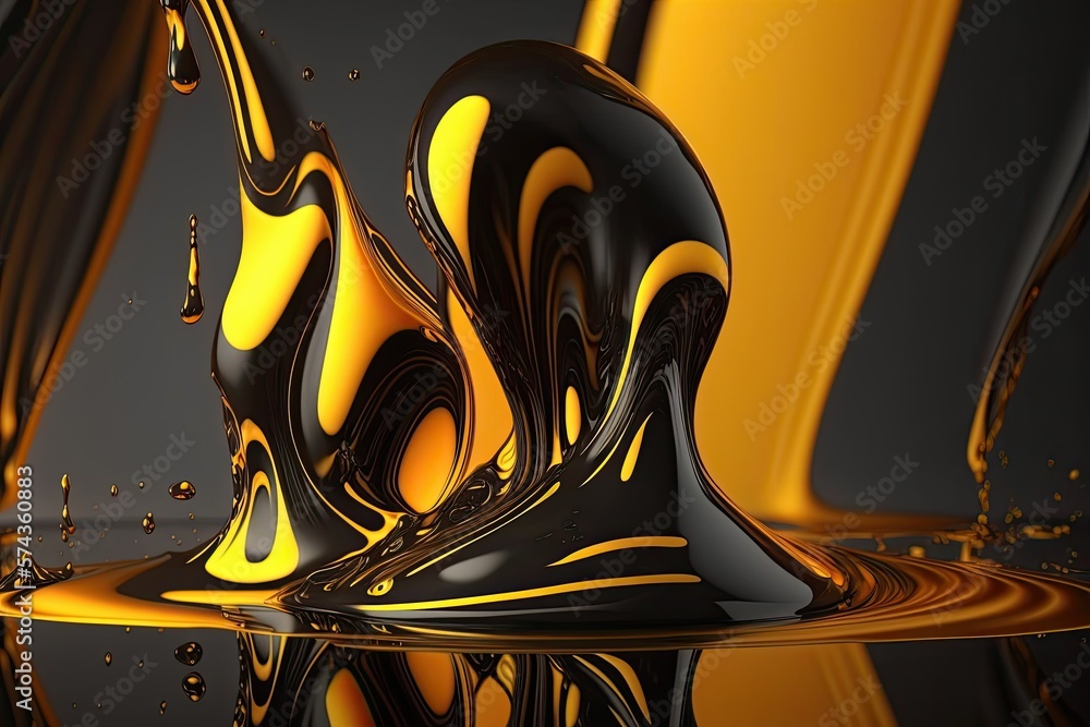 black and yellow abstract liquid wave background. Generative Ai