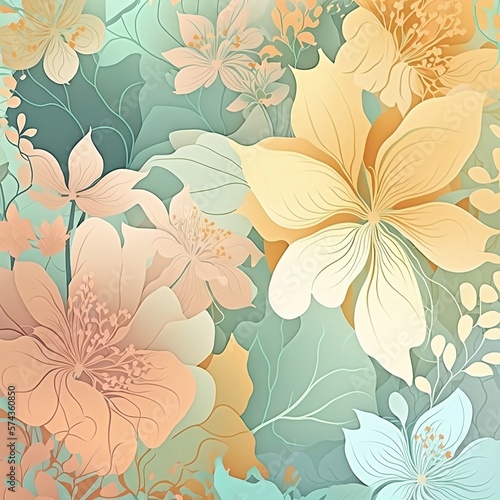 A Delicate Fantasy Garden: A Floral Background with Pastel-Colored Blooms Generative ai photo