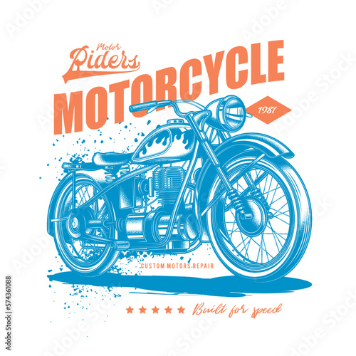 Original vector illustration in retro style. American motorcycle custom made. T-shirt Design