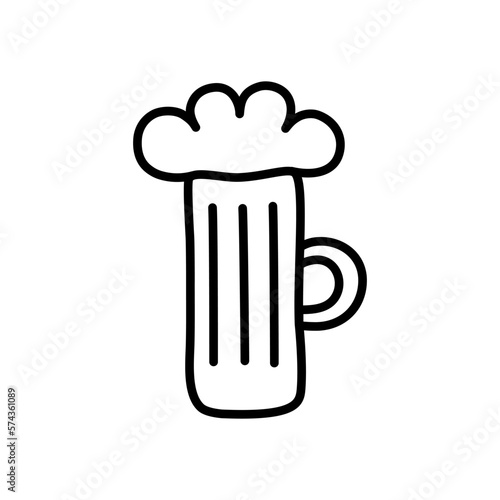 Mug of beer with foam. Doodle. Isolated element on a white background.