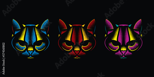 Abstract head of a predatory cat. Original vector illustration. T-shirt design.