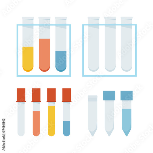 Set of different test tubes with colored liquid