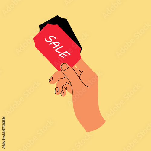 Vector illustration human hand holding tickets isolated on a white background.