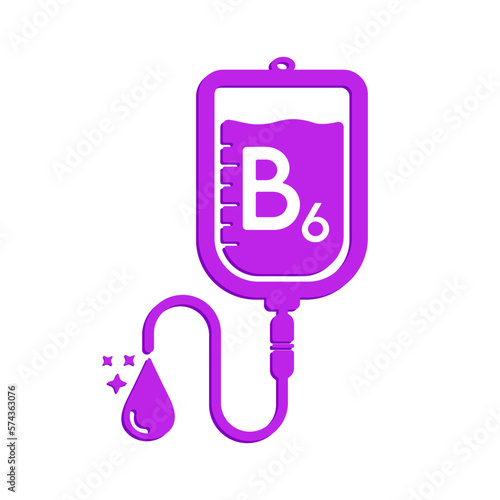 Vitamin B6 drip saline bag icon purple form simple line. Vitamins iv saline solution isolated on white background. Medical symbol concept. Design for use web app mobile, print media. Vector EPS10.