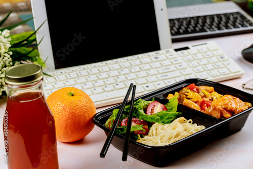 Work from home concept. Healthy lunch ordering.