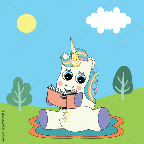 Reading Unicorn in a Colourful Landscape