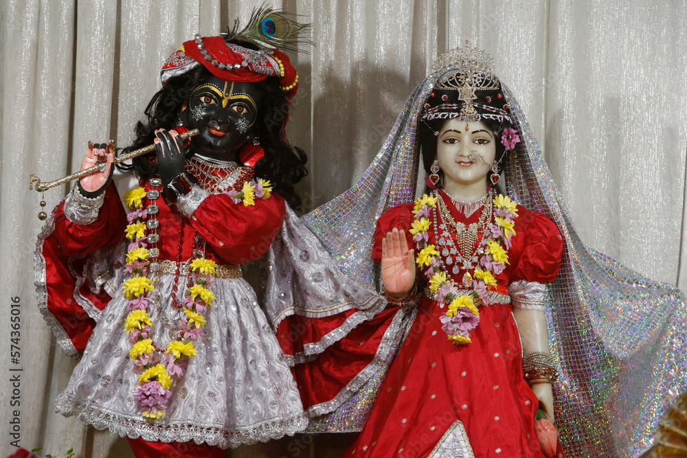 Krishna and Radha statues in an ISKCON Temple. Sarcelles. France.