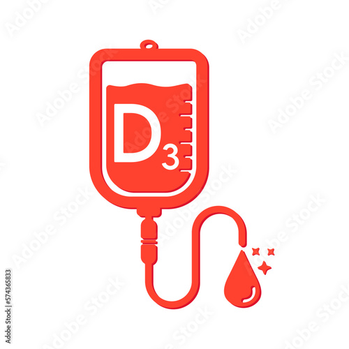 Vitamin D3 drip saline bag icon red form simple line. Vitamins iv saline solution isolated on white background. Medical symbol concept. Design for use web app mobile, print media. Vector EPS10.