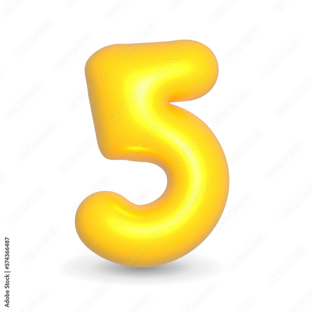 Number Five 5. Yellow Balloon 3d rendered. Realistic design element for events. Happy Birthday, Anniversary Party and events. 3d Render illustration isolated on white background with alpha channel. Number Five 5. Yellow Balloon 3d rendered. Realistic design element for events. Happy Birthday, Anniversary Party and events. 3d Render illustration isolated on white background with alpha channel.