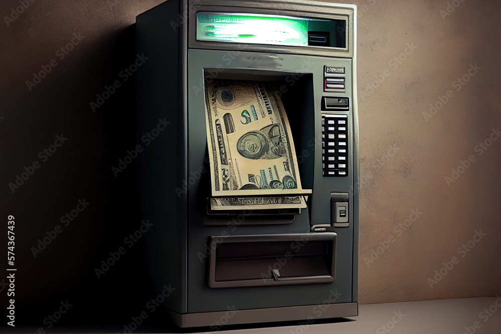 atm machine, money cash and credit cards. withdrawing dollar. Generative Ai atm machine, money cash and credit cards. withdrawing dollar. Generative Ai