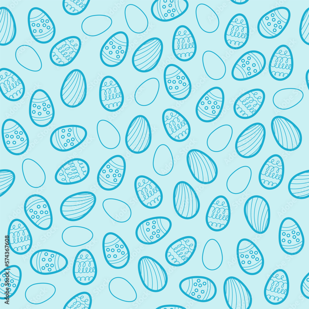 Seamless pattern with decorative Easter eggs of different sizes on blue. Happy Easter day. Seamless pattern with decorative Easter eggs of different sizes on blue. Happy Easter day.