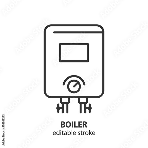 Electric boiler line icon. House water heater vector sign. Editable stroke.