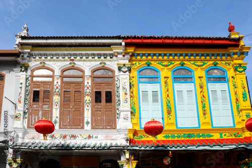 Colorful Colonial Facades of Malacca, Malaysia