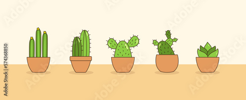 Potted plant cactus element vector illustration set