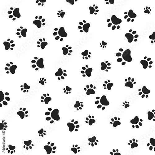 Paw print seamless. Texture, cute, pet, paw, footprint, puppy, cat, background,leg,silhouette,path,abstraction,graphics, cartoon,design,wallpaper,white background.Concept design. Vector illustration