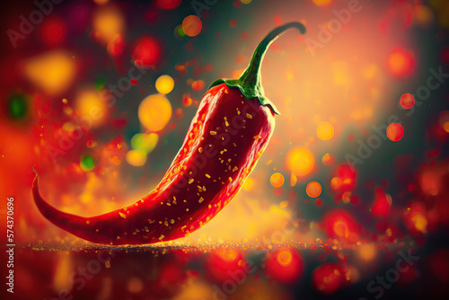  Red hot naturlig chili pepper on bokeh background Art , generative artificial intelligence  photo