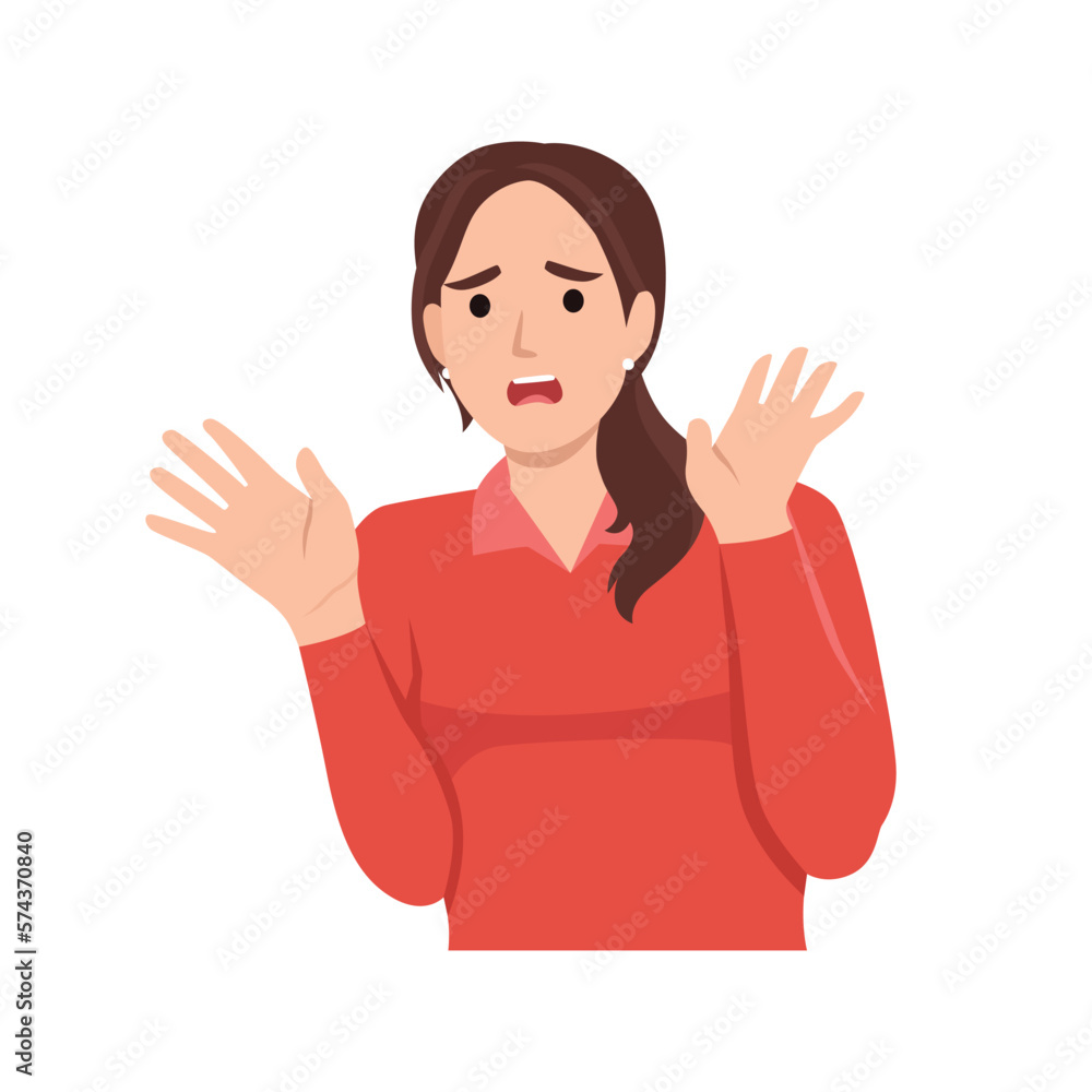 Being worried and stress concept. Portrait of attractive cute scared worried. Flat vector illustration isolated on white background Being worried and stress concept. Portrait of attractive cute scared worried. Flat vector illustration isolated on white background