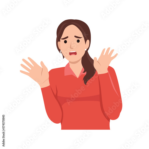 Being worried and stress concept. Portrait of attractive cute scared worried. Flat vector illustration isolated on white background